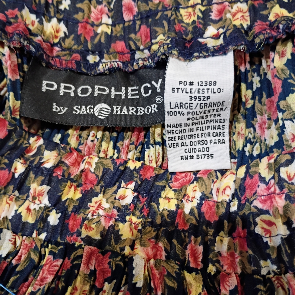 VTG Prophecy by Sag Harbor Floral Pleated Long Skirt Elastic Waist Size Large - Picture 6 of 6